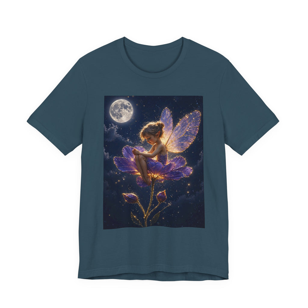 Fairy Night T-Shirt — Moonlit Fairy on Purple Flower
