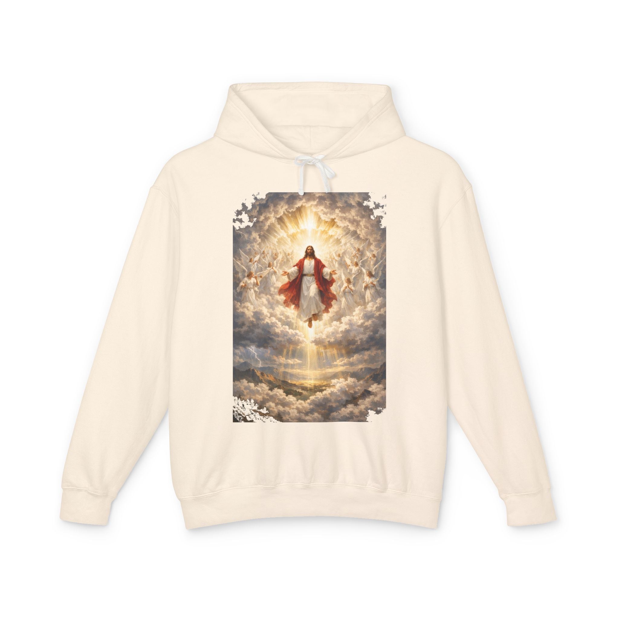 Christian Jesus Hoodie — Ascension Clouds Religious Graphic Sweatshirt