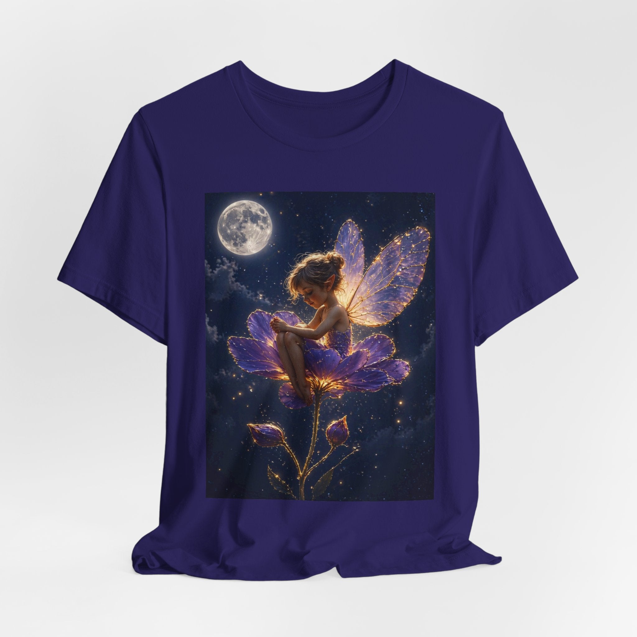 Fairy Night T-Shirt — Moonlit Fairy on Purple Flower