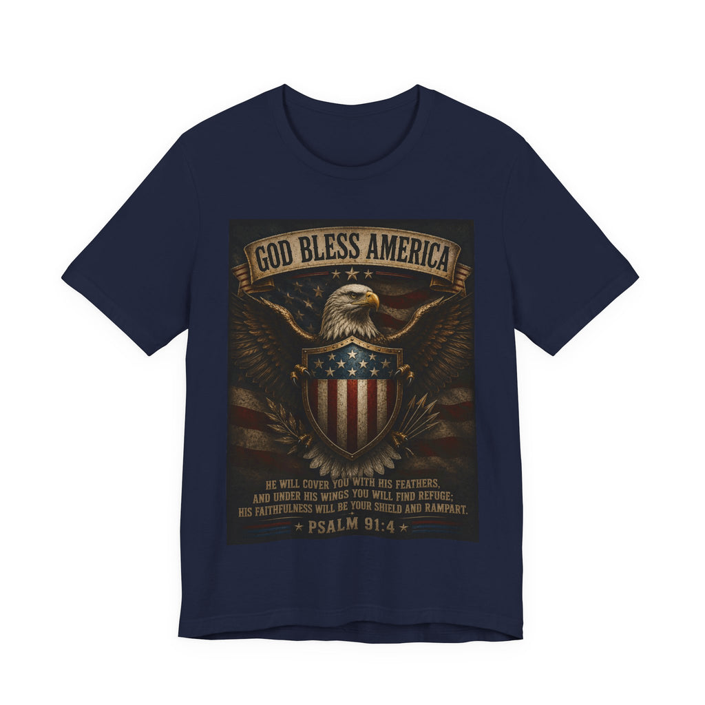 God Bless America Eagle T-Shirt – Patriotic Psalm 91:4 Graphic Tee