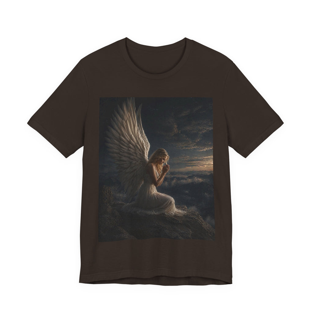 Angel Prayer Graphic Tee — Serene Winged Angel Shirt for Spiritual & Memorial Comfort