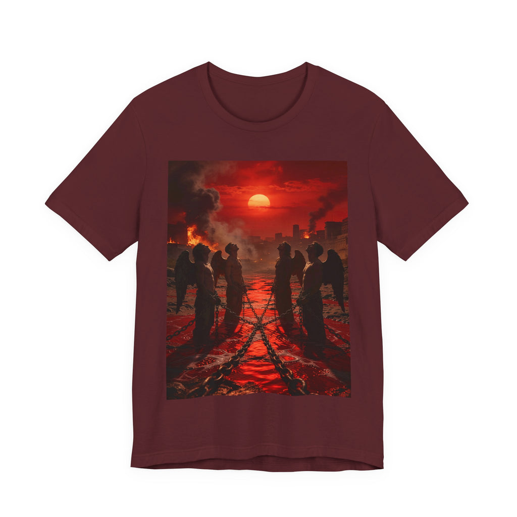 T-Shirt — Revelation 9 reveals four fallen angels bound in the Euphrates River, awaiting God’s appointed time to bring judgment.