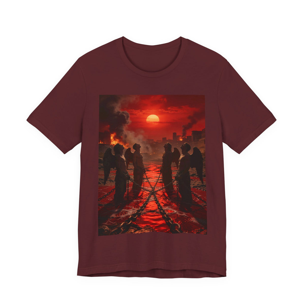 T-Shirt — Revelation 9 reveals four fallen angels bound in the Euphrates River, awaiting God’s appointed time to bring judgment.