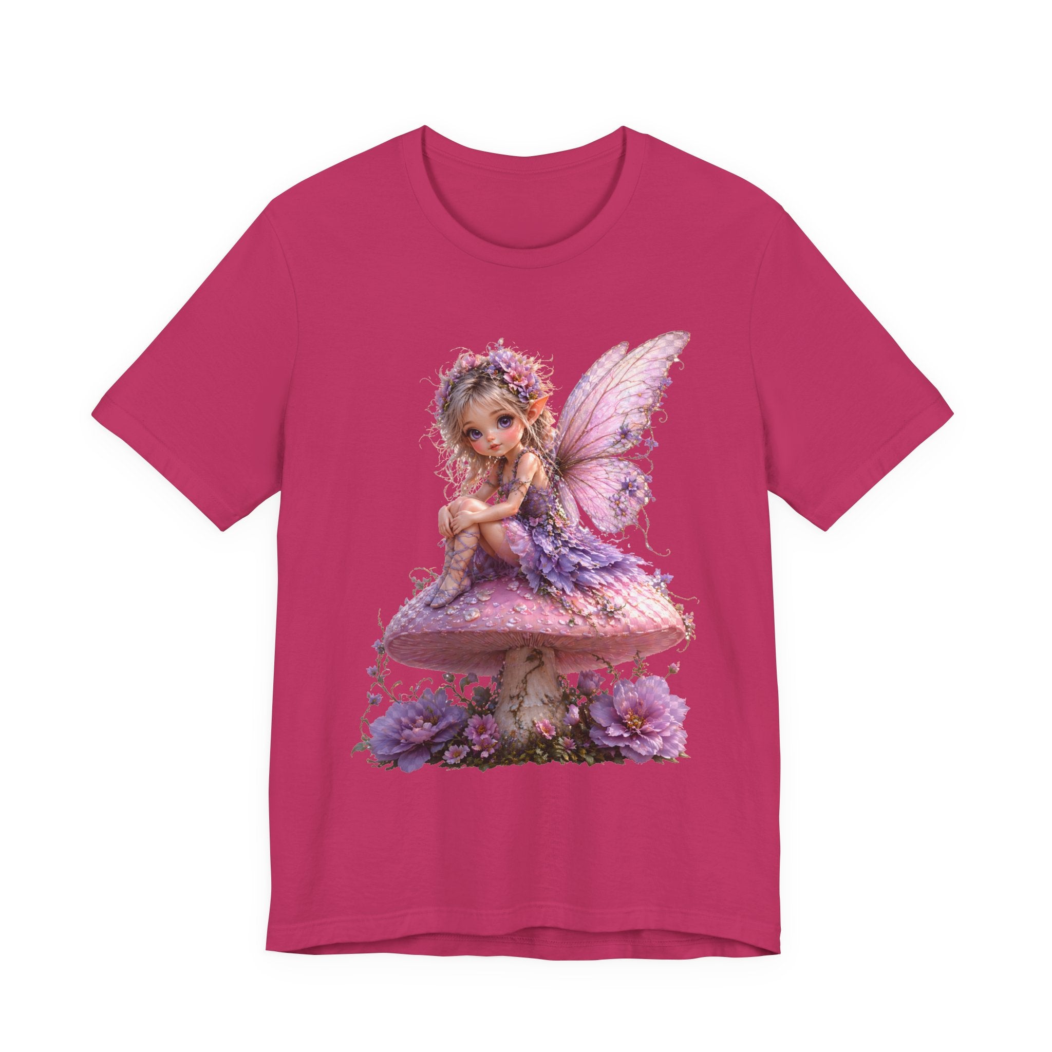 Fairy on Mushroom T-Shirt — Cute Pink Butterfly Fairy Graphic Tee for Kids & Adults