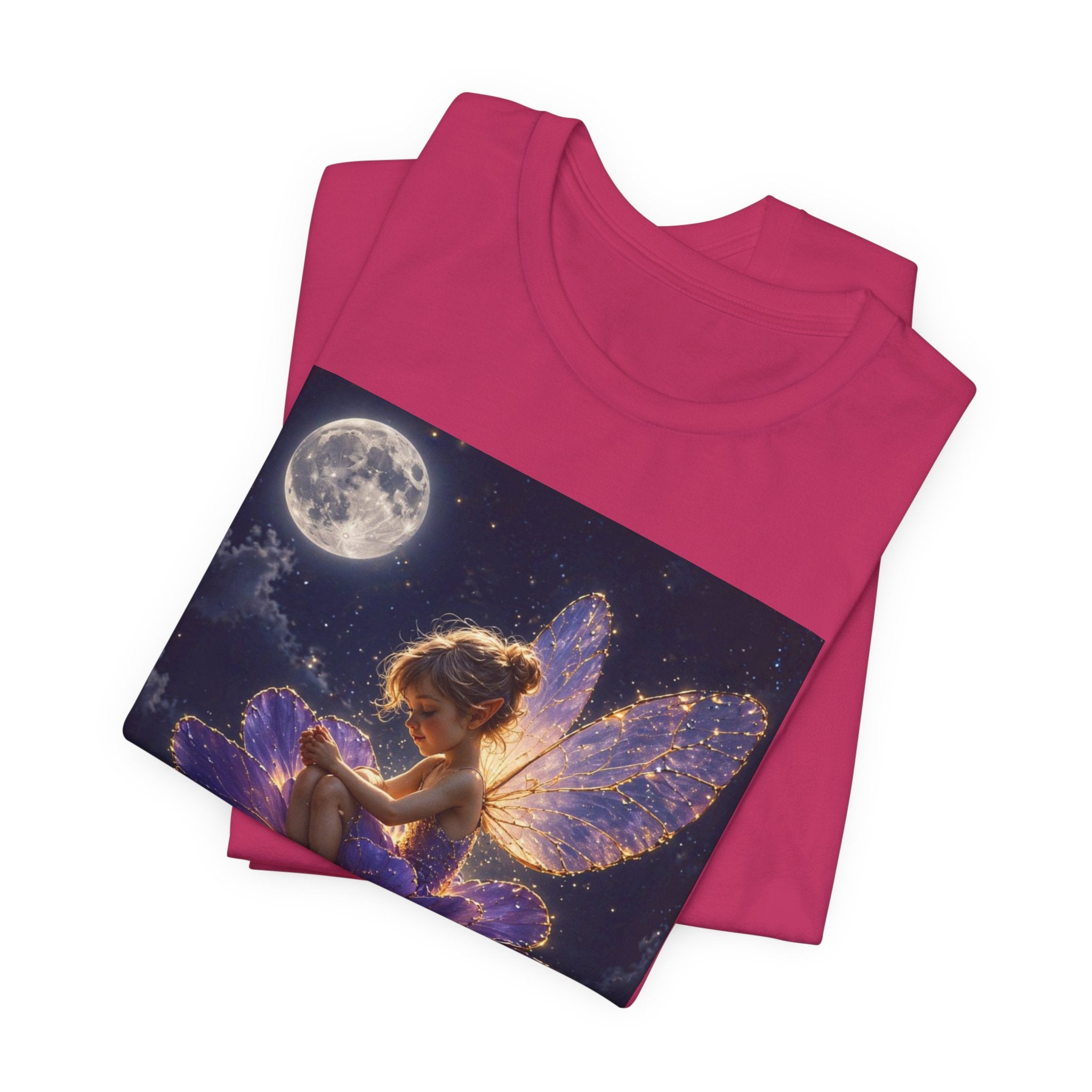 Fairy Night T-Shirt — Moonlit Fairy on Purple Flower