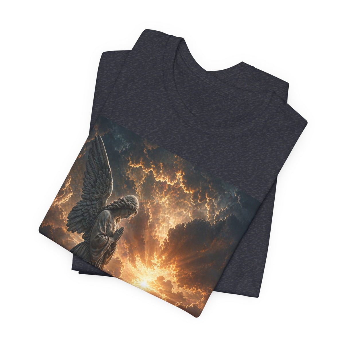 Angel in Storm Graphic Tee — Dramatic Celestial Art T-Shirt