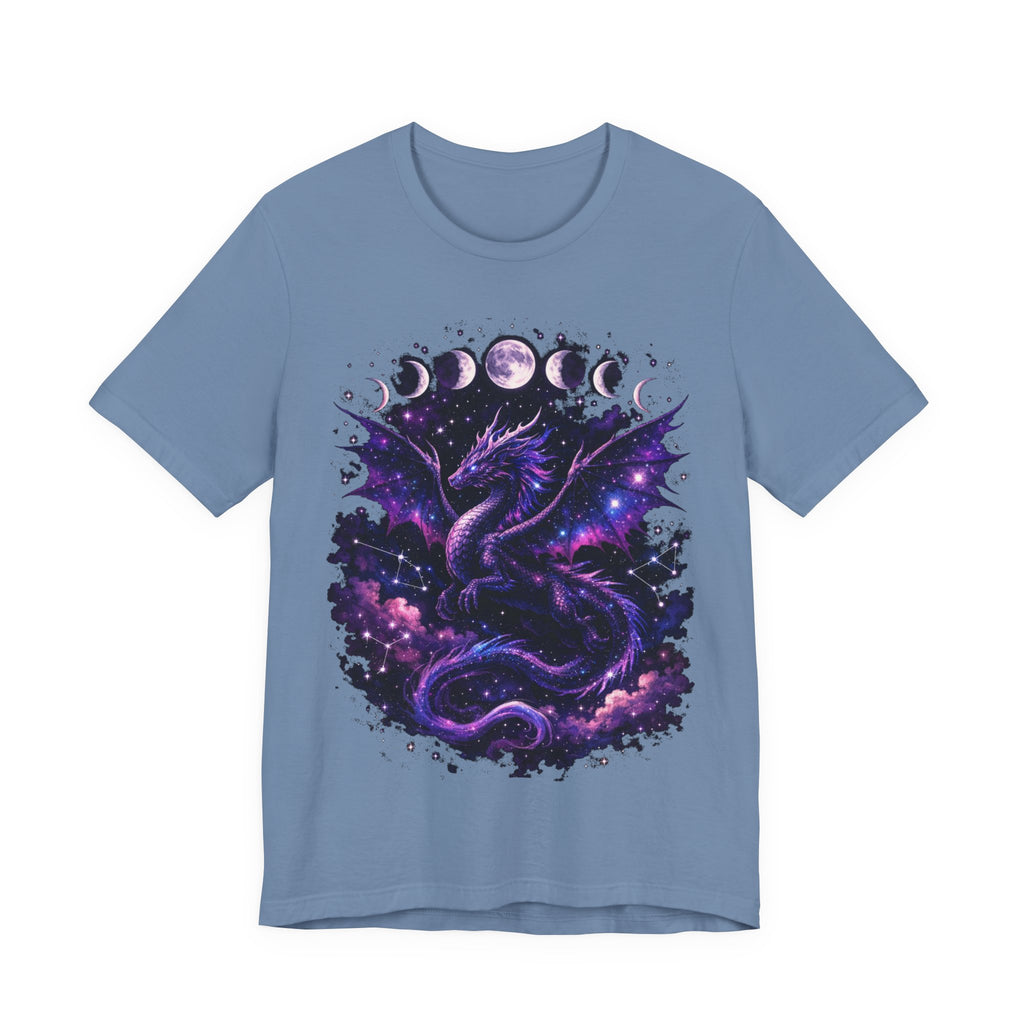Celestial Moonphase Dragon T-Shirt — Purple Galaxy Fantasy Tee