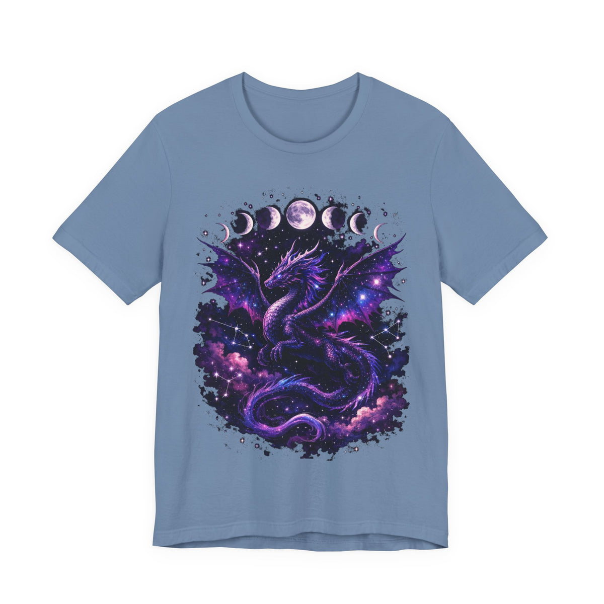 Celestial Moonphase Dragon T-Shirt — Purple Galaxy Fantasy Tee