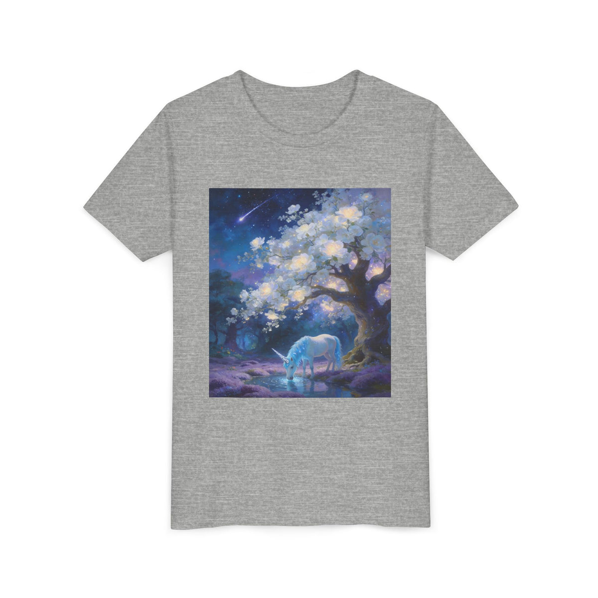 Youth Tee — Dreamy Moonlit Deer & Blossom Tree Graphic