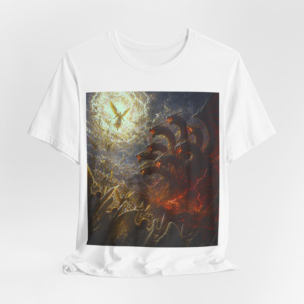 Apocalyptic Angel vs. Satan the 7 headed Dragon Graphic  T-Shirt