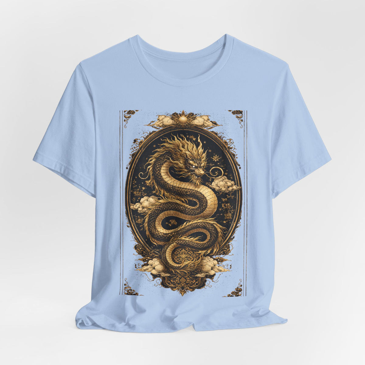 Dragon Oval Graphic Tee — Vintage Gold Snake Illustration T-Shirt