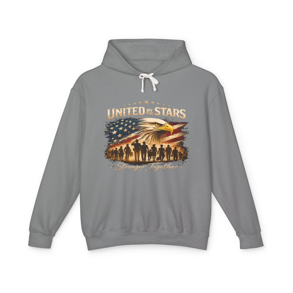 United By The Stars Eagle Flag Hoodie — "Stronger Together" Patriotic Military Veteran Pullover