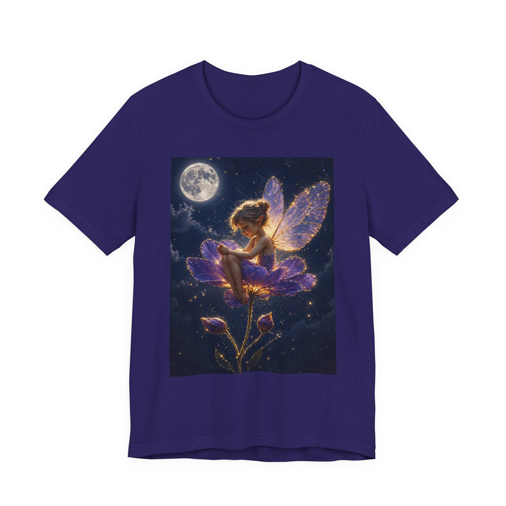 Fairy Night T-Shirt — Moonlit Fairy on Purple Flower