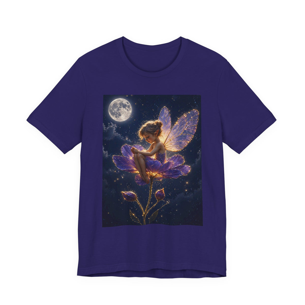 Fairy Night T-Shirt — Moonlit Fairy on Purple Flower