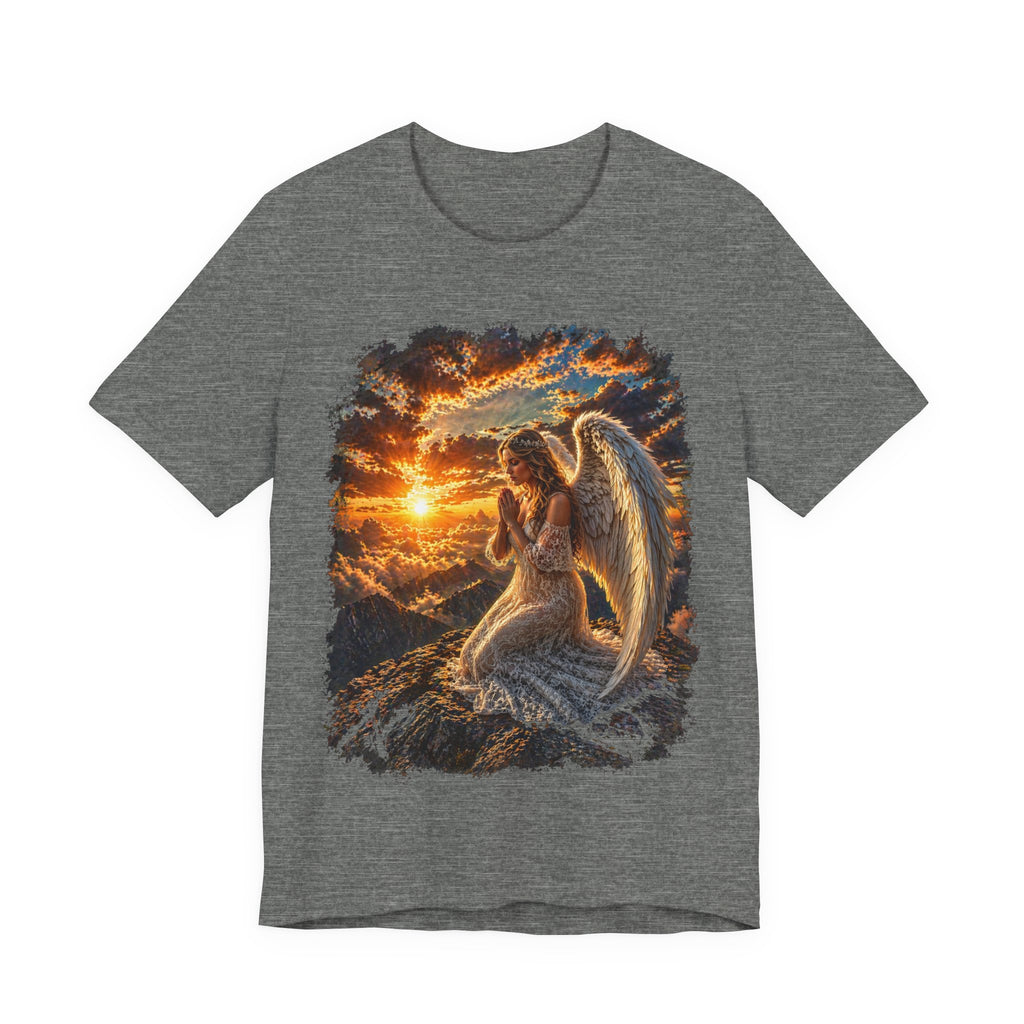 Angel at Sunset Graphic Tee — Prayerful Guardian Winged Angel T-Shirt