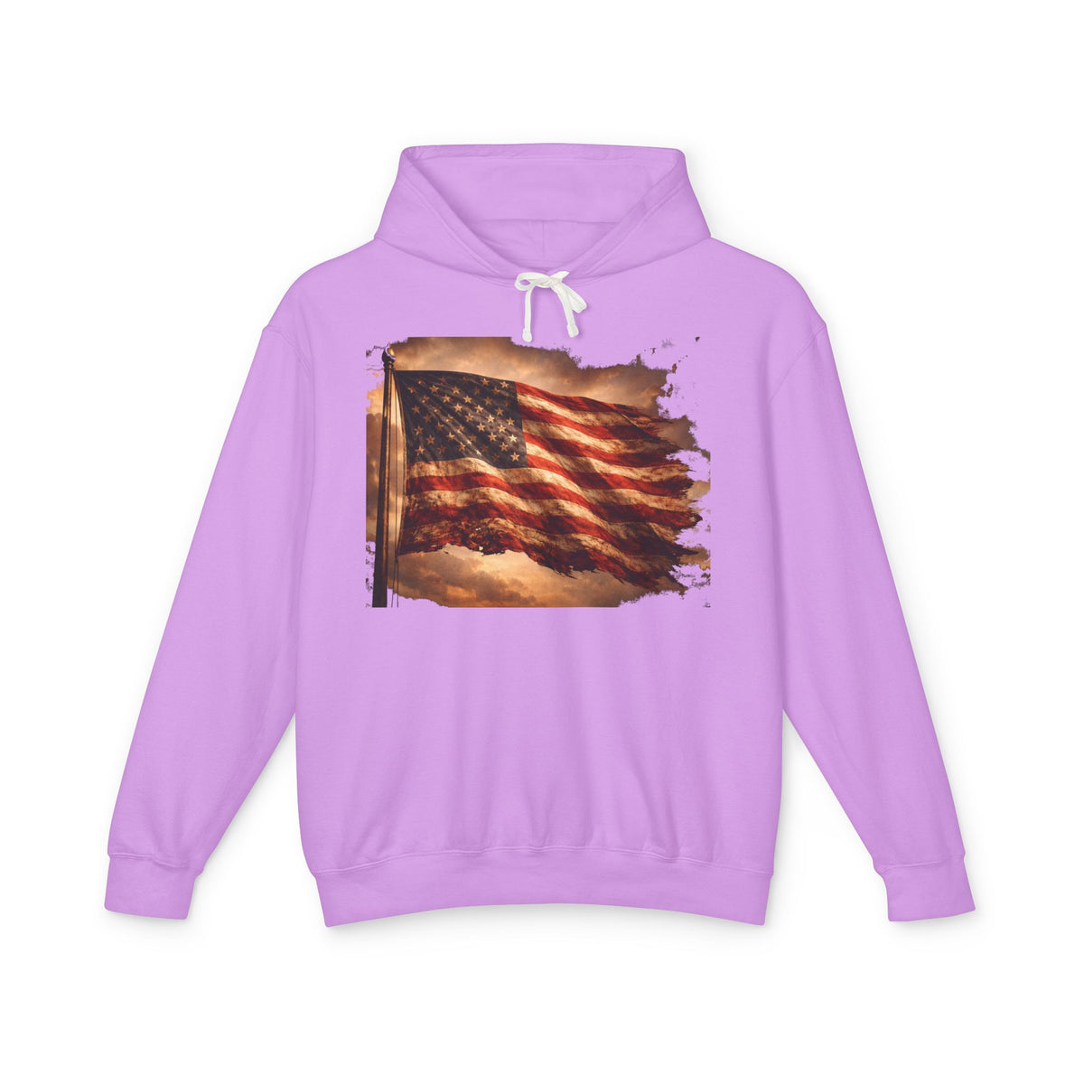 Distressed American Flag Hoodie — Vintage Patriot Lightweight Sweatshirt