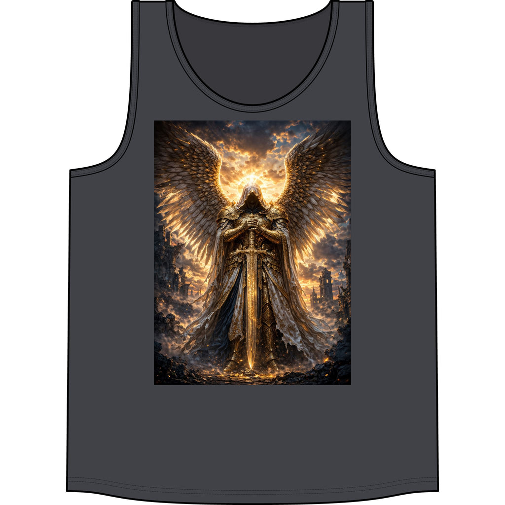 Angel of Gold Graphic Tank Top — Mythic Warrior Winged Design