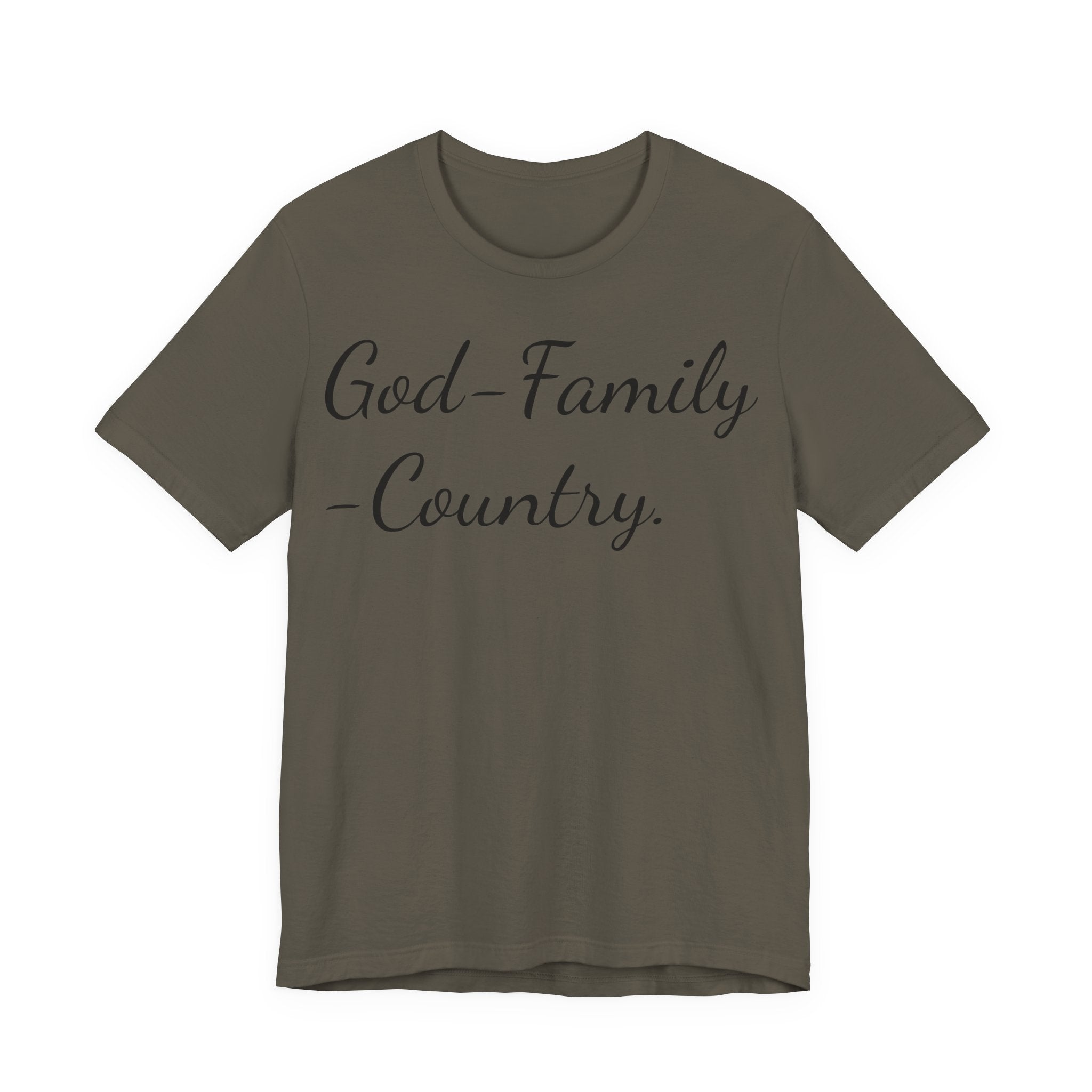 God · Family · Country Script Tee — Patriotic Christian Short Sleeve Shirt