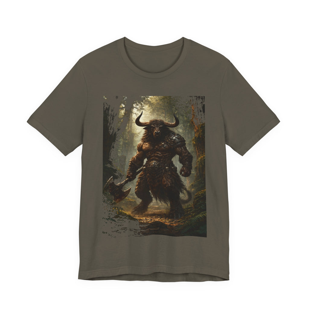 Minotaur Forest Warrior T-Shirt — Mythic Fantasy Creature Graphic Tee