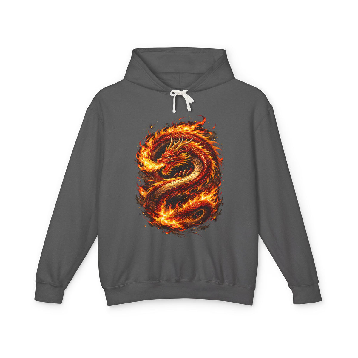 Flaming Dragon Hoodie — Fiery Mythical Dragon Graphic Sweatshirt