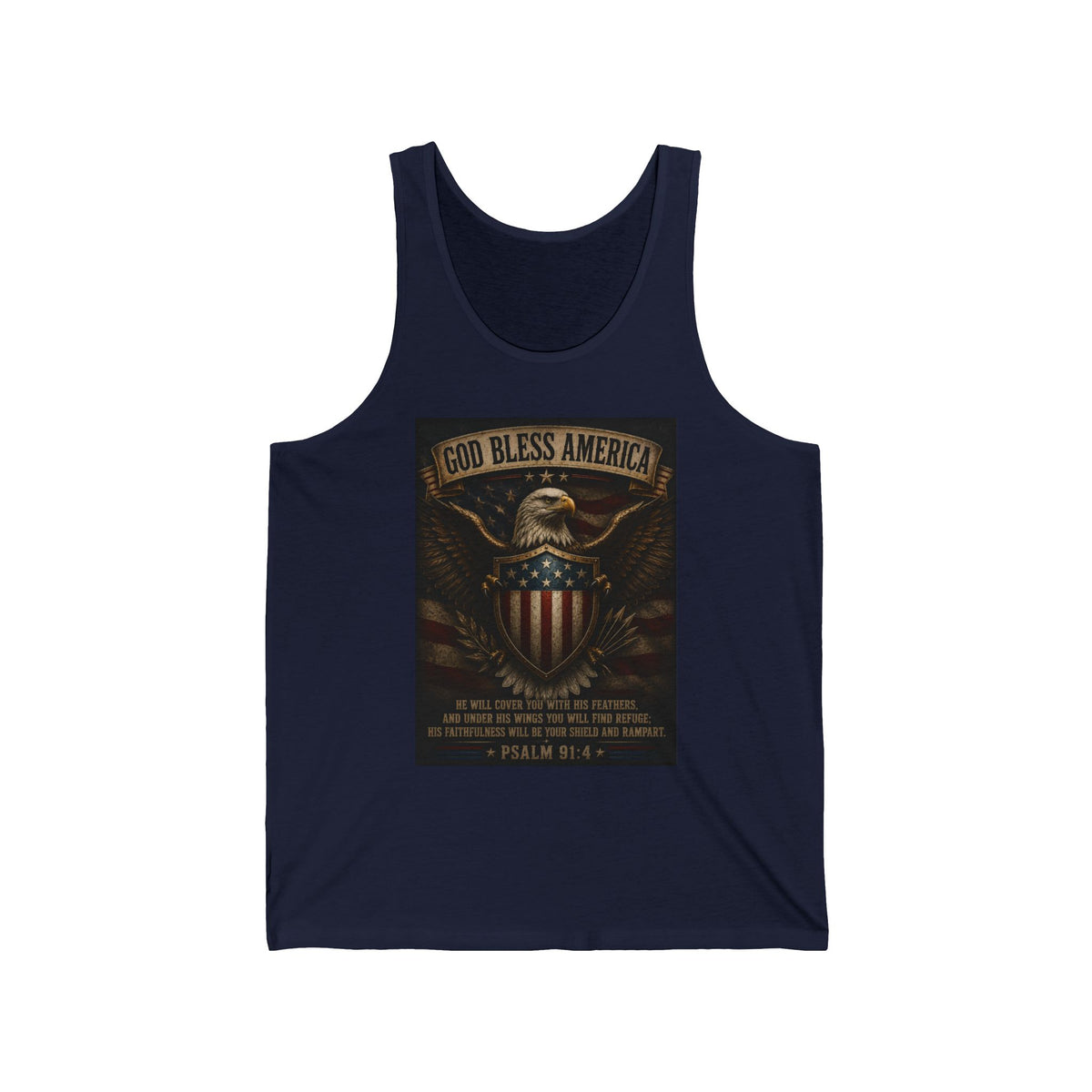 God Bless America Eagle Shield Tank Top – Patriotic Psalm 91 Military Tribute