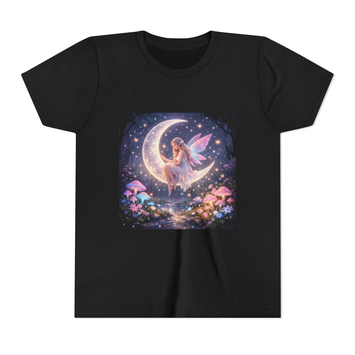 Youth Fairy Moon T-Shirt — Magical Fairy on Crescent Moon Tee for Kids