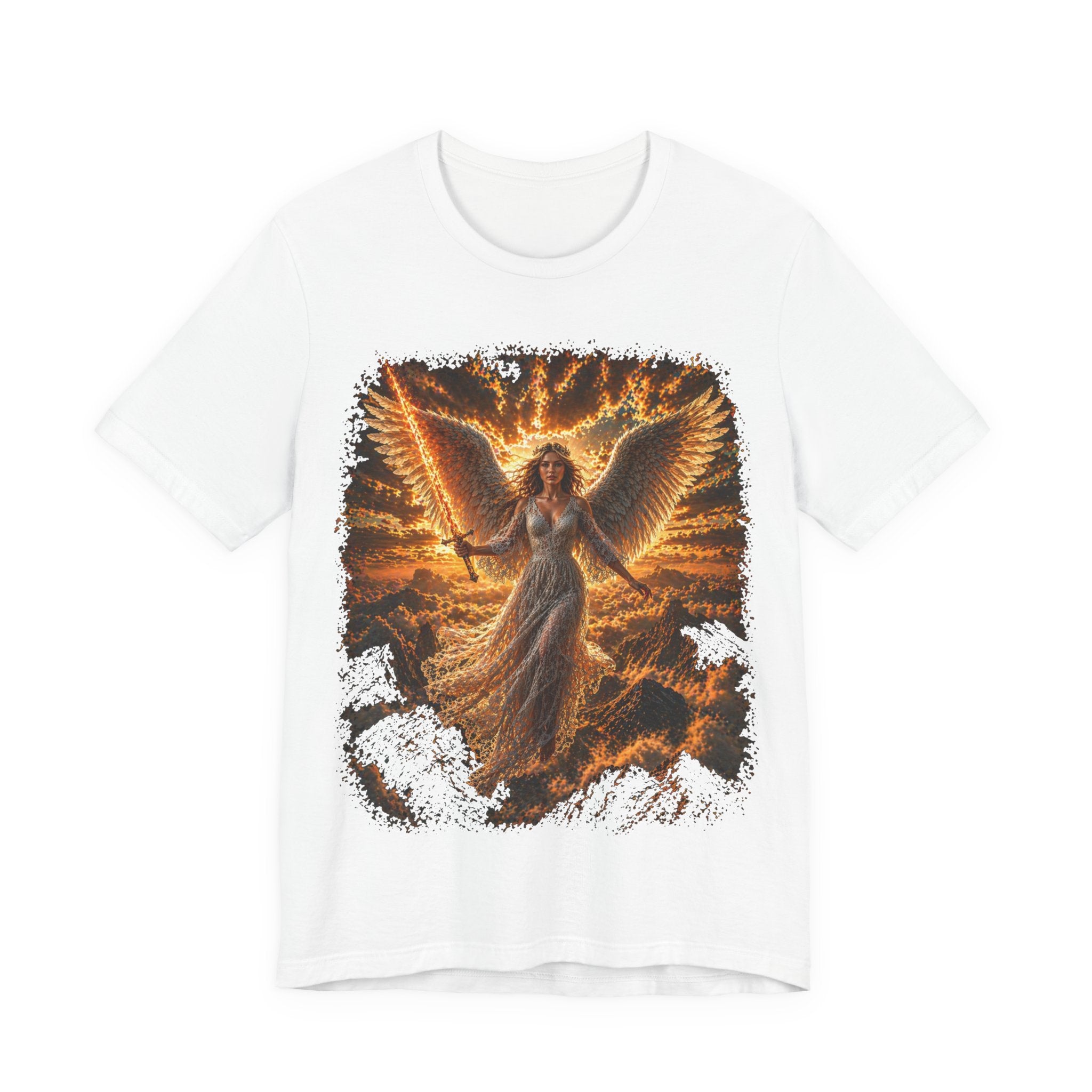 Angel Wings Graphic Tee — Fiery Guardian Angel Design