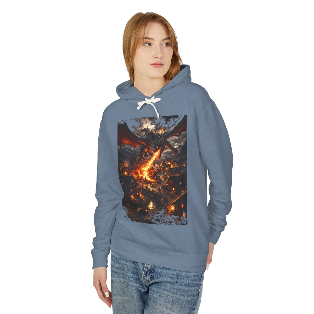 Dragon Fire Graphic Hoodie — Fantasy Lava Dragon Illustration Sweatshirt