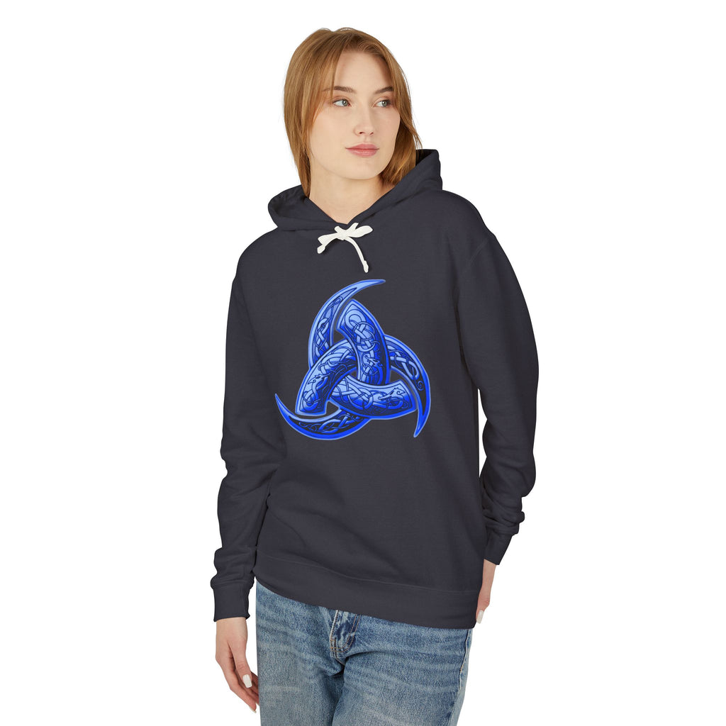 The Triple Horn of Odin is--Celtic Blue Triquetra Hoodie — Intricate Knotwork Hooded Sweatshirt
