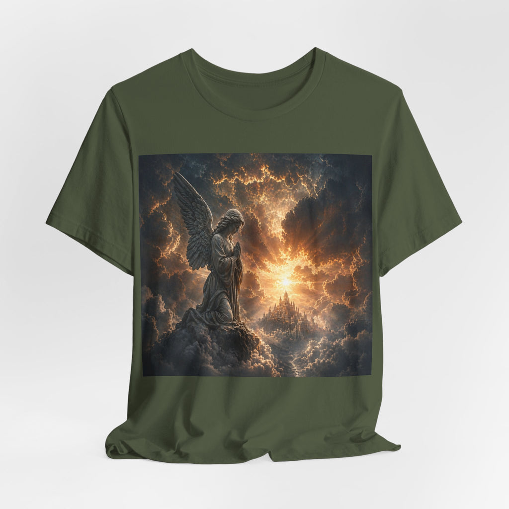 Angel in Storm Graphic Tee — Dramatic Celestial Art T-Shirt