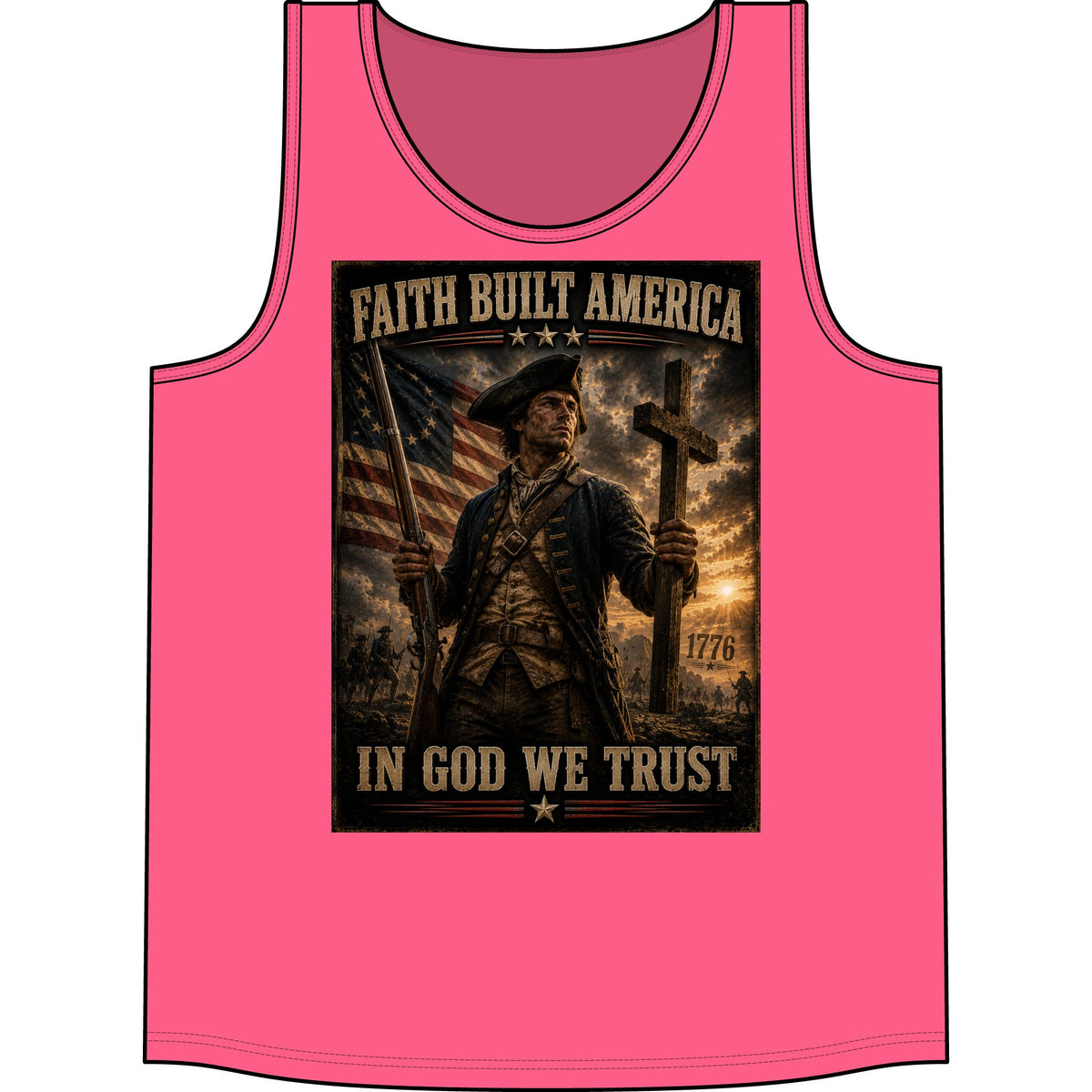 Faith Built America Tank Top — "In God We Trust" Patriotic Revolutionary War Muscle Shirt
