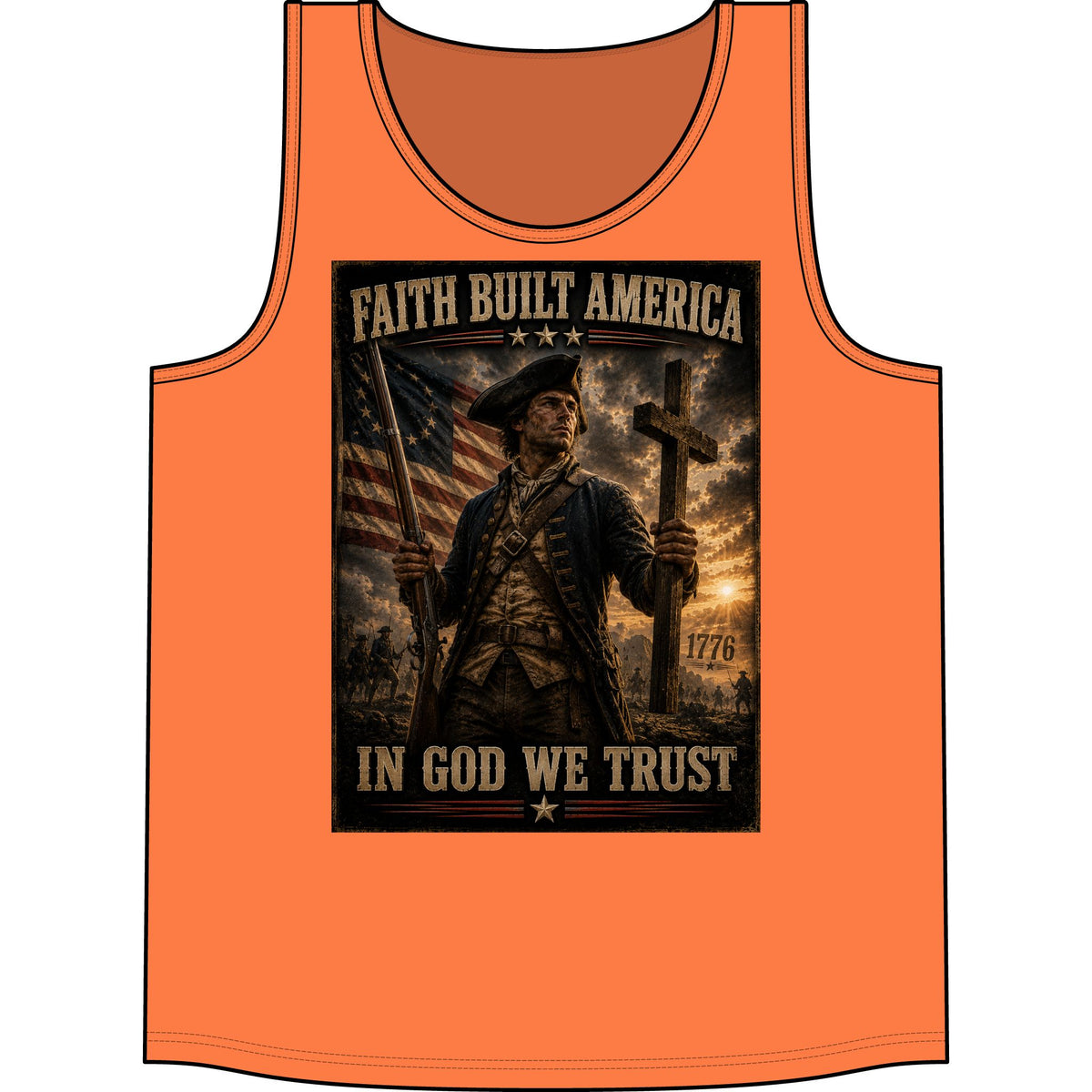 Faith Built America Tank Top — "In God We Trust" Patriotic Revolutionary War Muscle Shirt