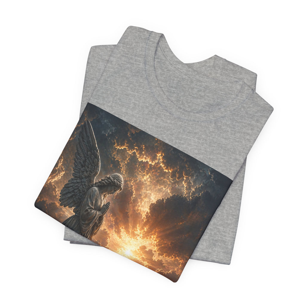 Angel in Storm Graphic Tee — Dramatic Celestial Art T-Shirt