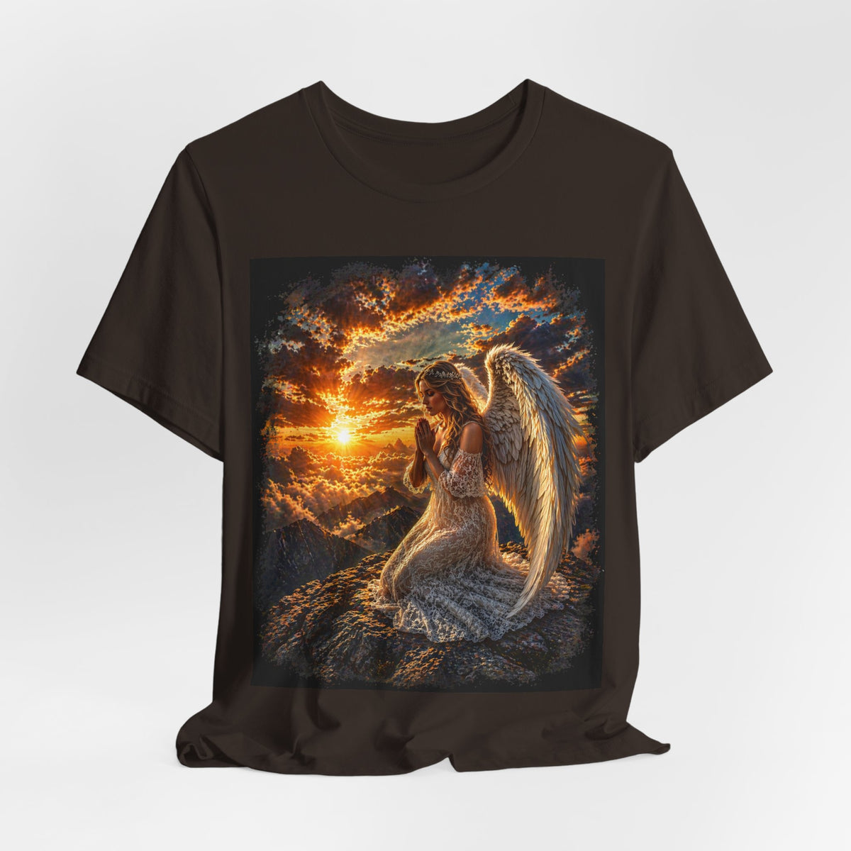 Angel Prayer T‑Shirt — Serene Sunset Guardian Angel Tee