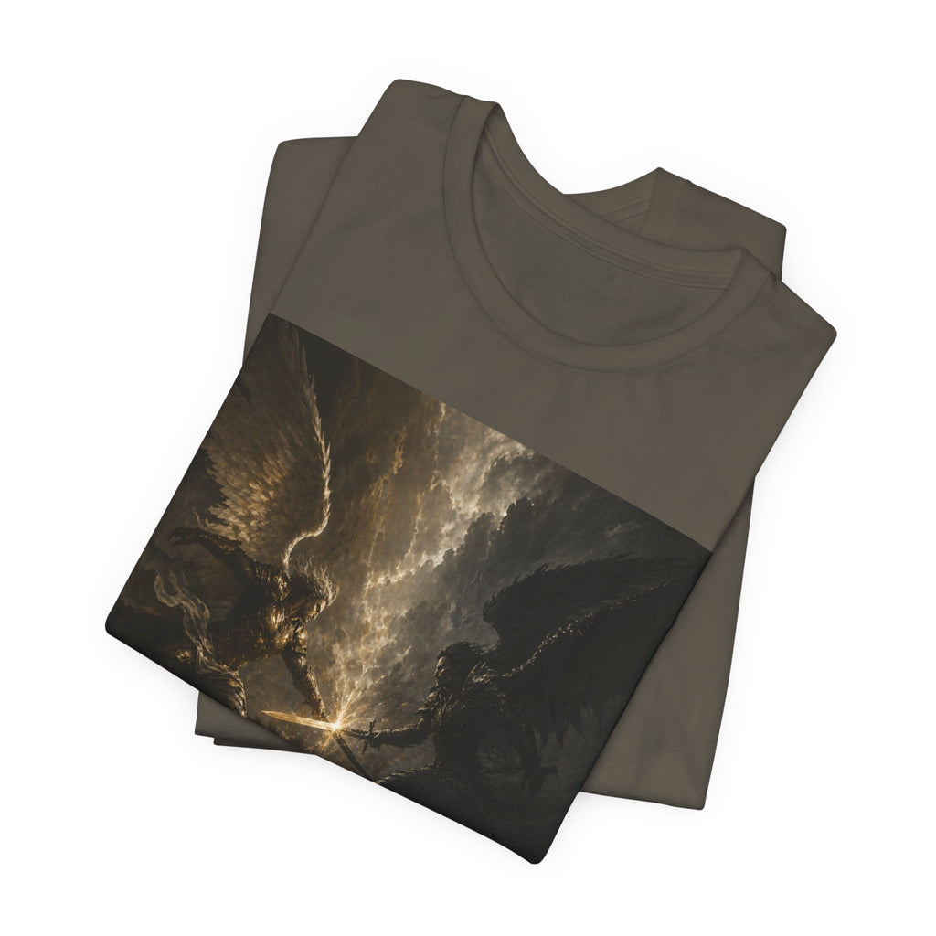 Angel Battle Graphic Tee — Dark Mythic Winged Warriors Shirt