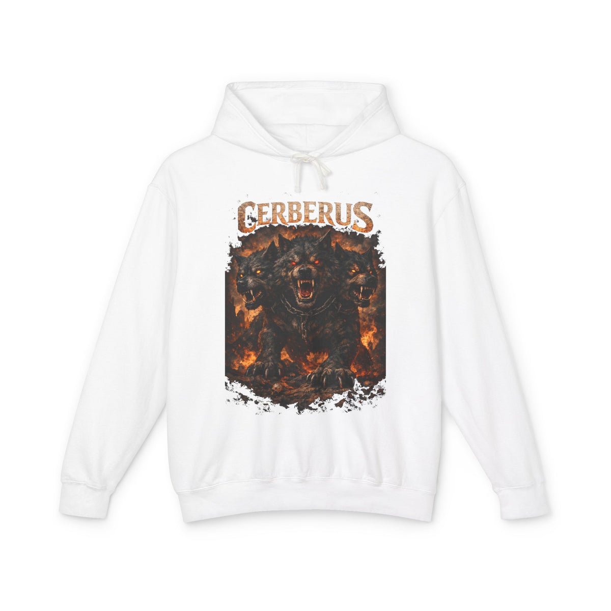 Cerberus Flames Hoodie — Mythical Three-Headed Dog Graphic Sweatshirt
