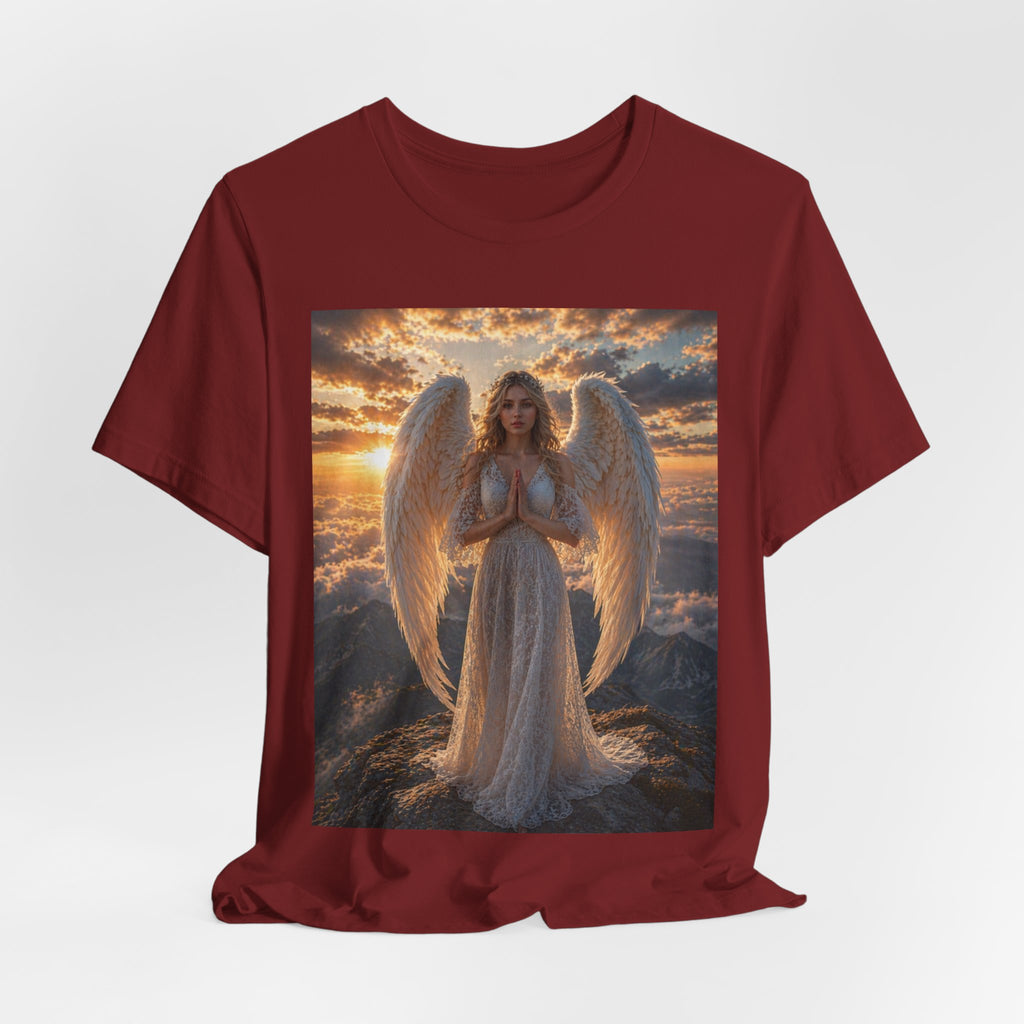 Angel Wings T-Shirt — Serene Praying Angel Graphic Tee for Spiritual & Religious Gifts