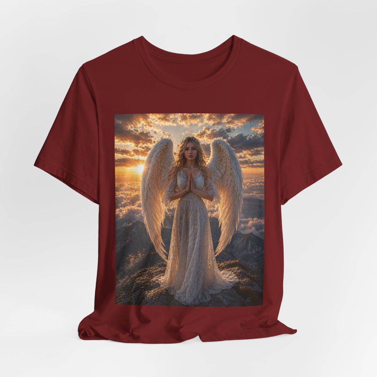 Angel Wings T-Shirt — Serene Praying Angel Graphic Tee for Spiritual & Religious Gifts