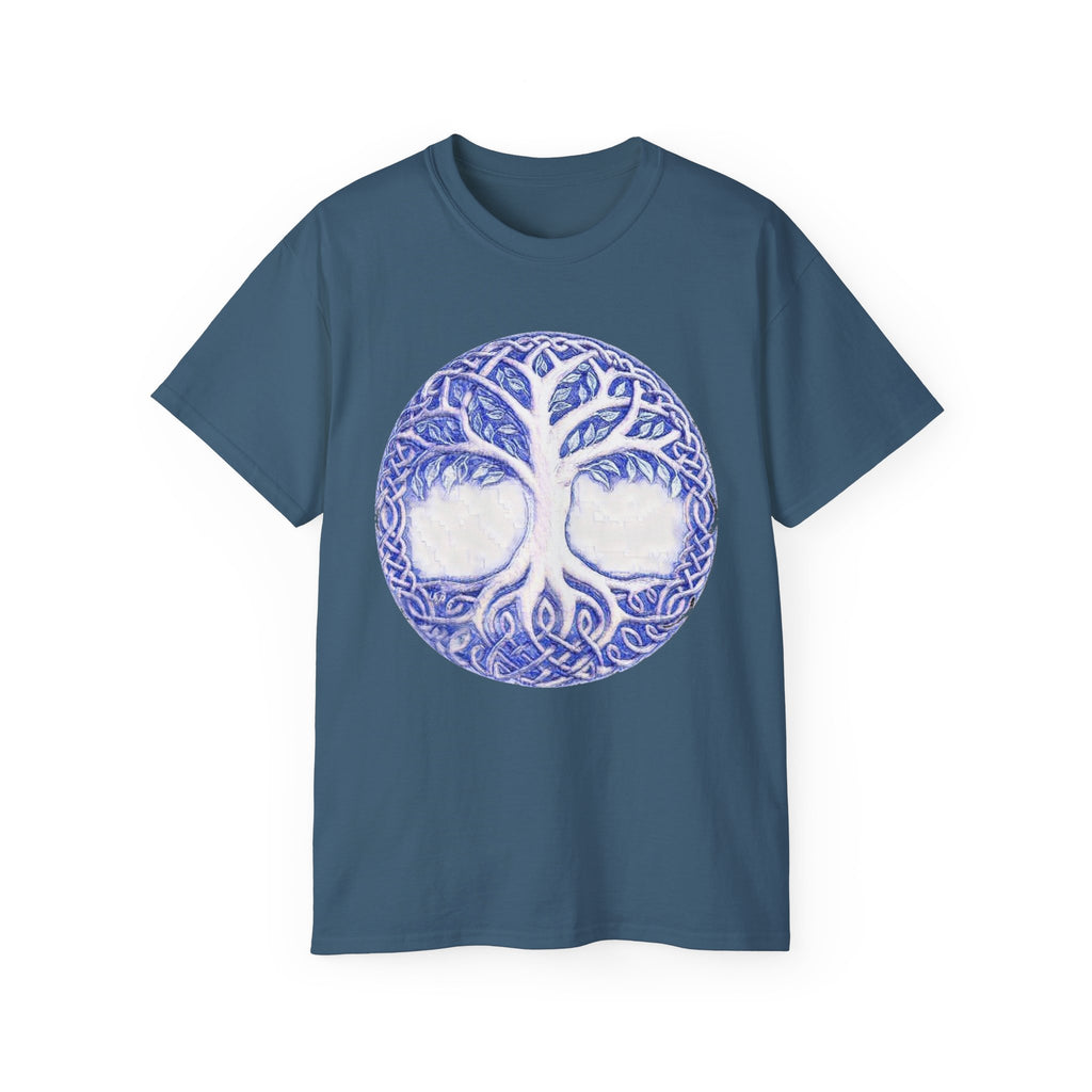 Yggdrasil – The Tree of Life Cotton T‑Shirt — Celtic Blue Mandala Graphic Tee