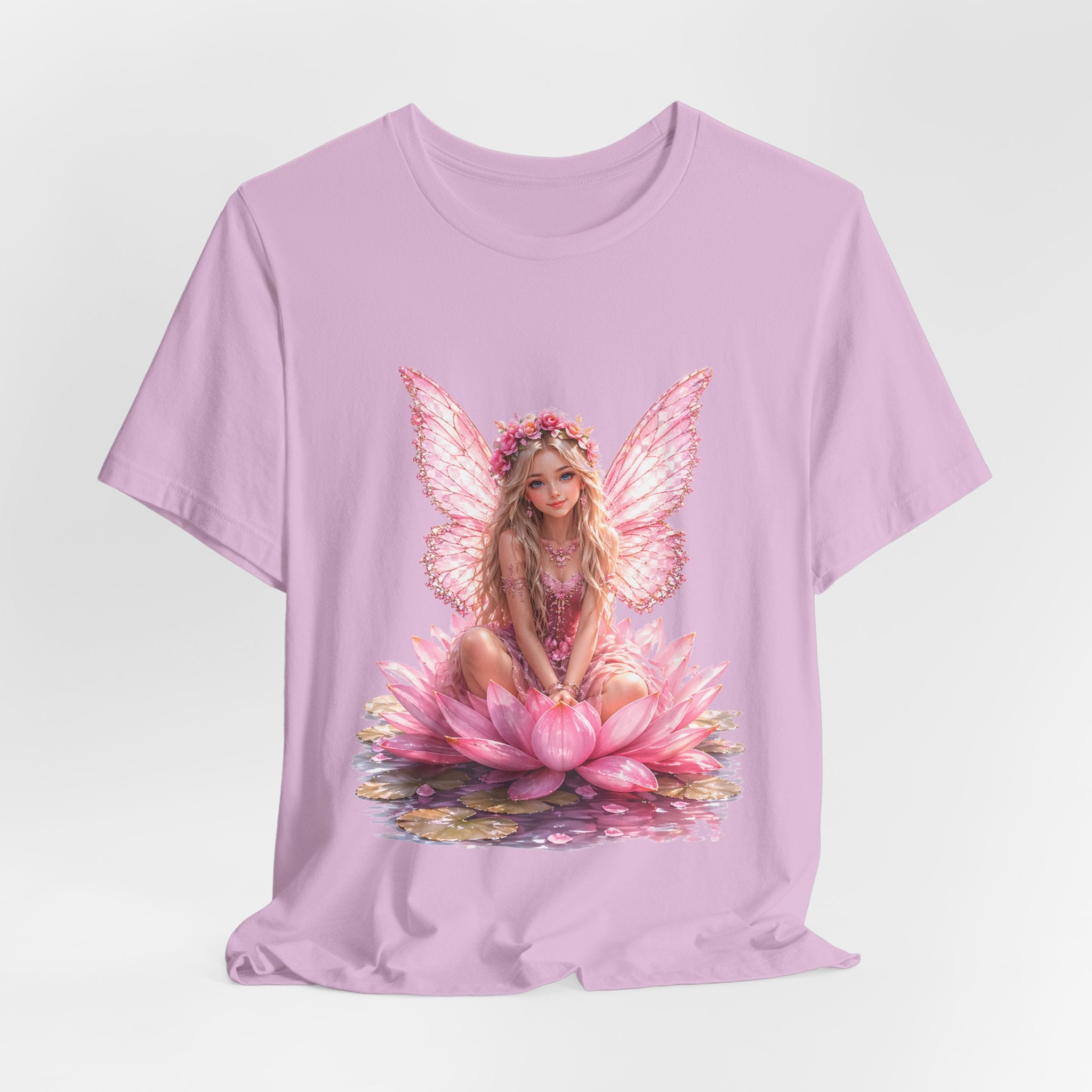 Pink Lotus Fairy T-Shirt — Floral Fairy Sitting on Lotus Graphic Tee