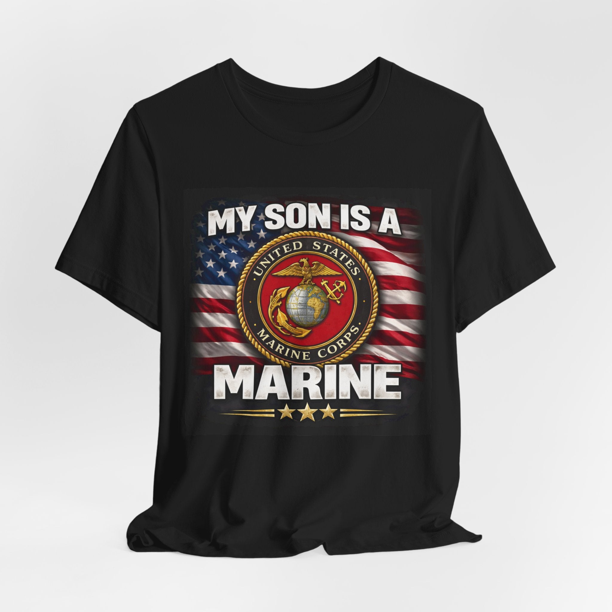 Marine Pride T-Shirt — "My Son Is A Marine" American Flag Emblem