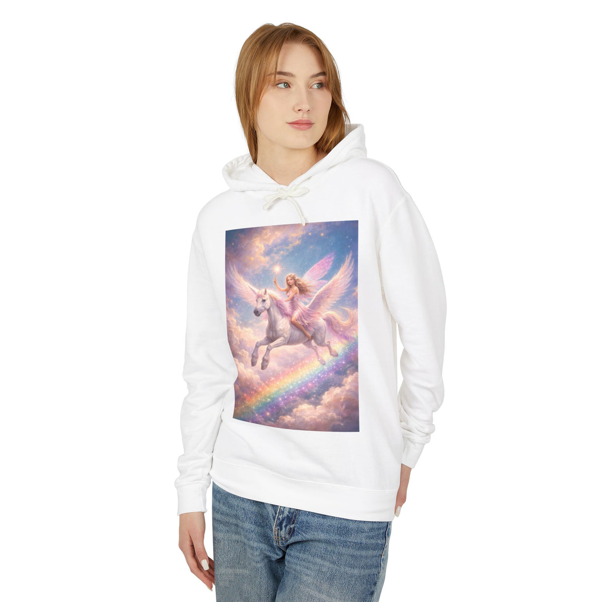 Pegasus & Fairy Rainbow Hoodie — Whimsical Unicorn Fantasy Pullover