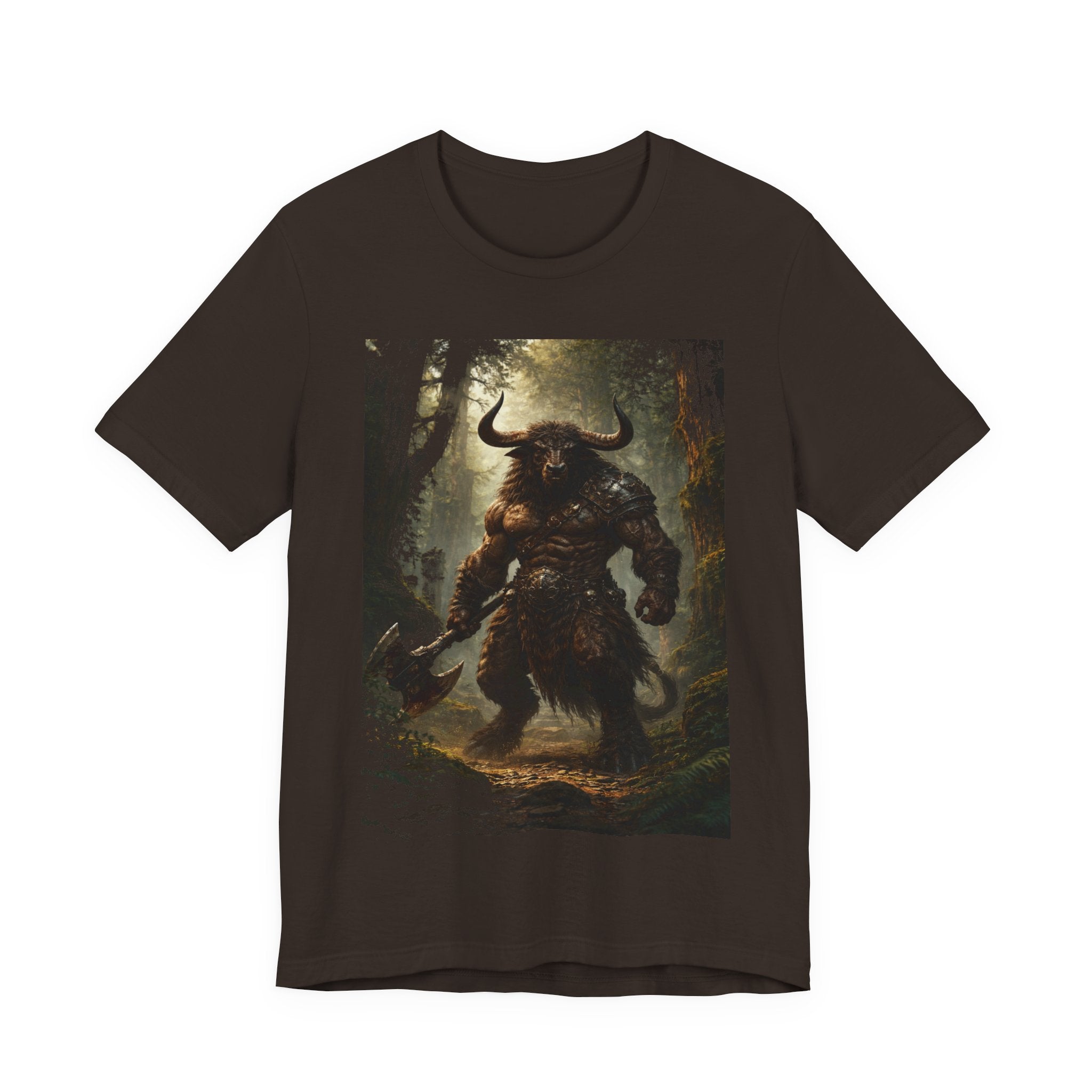 Minotaur Forest Warrior T-Shirt — Mythic Fantasy Creature Graphic Tee