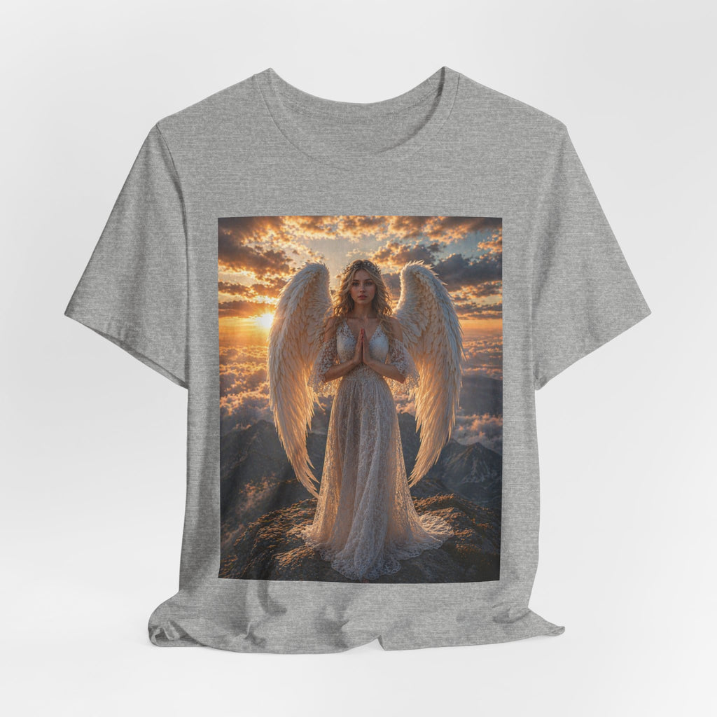 Angel Wings T-Shirt — Serene Praying Angel Graphic Tee for Spiritual & Religious Gifts