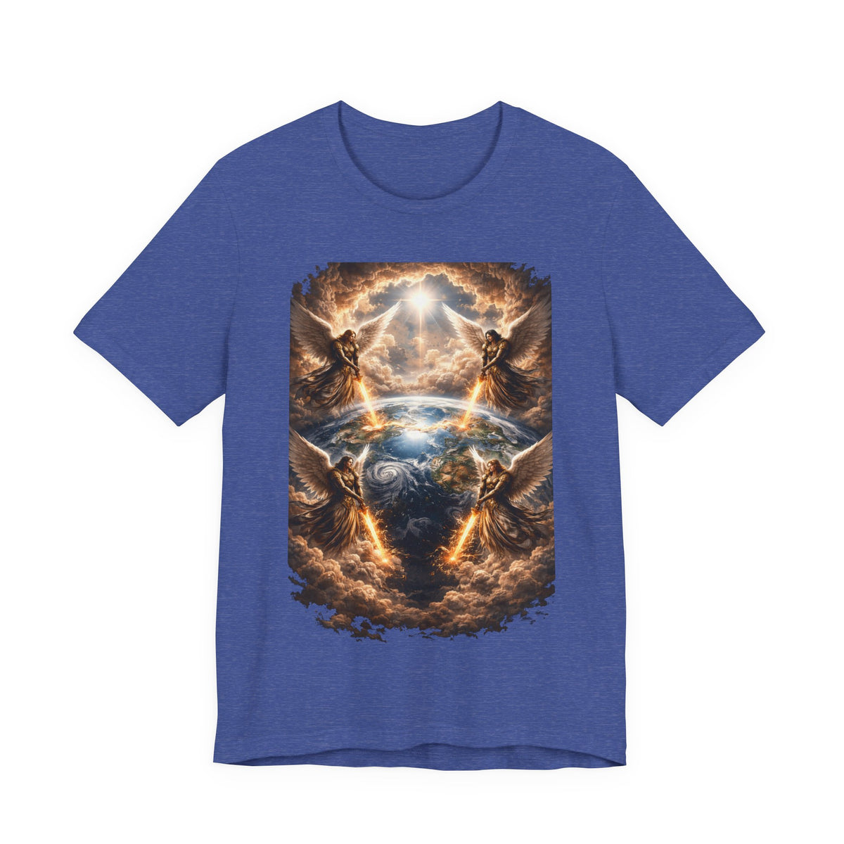 Revelation 7:1 Four angels standing on the four corners of the earth as seen from heaven-when the secound comingis near T‑Shirt — Heavenly Earth & Angels Graphic Tee
