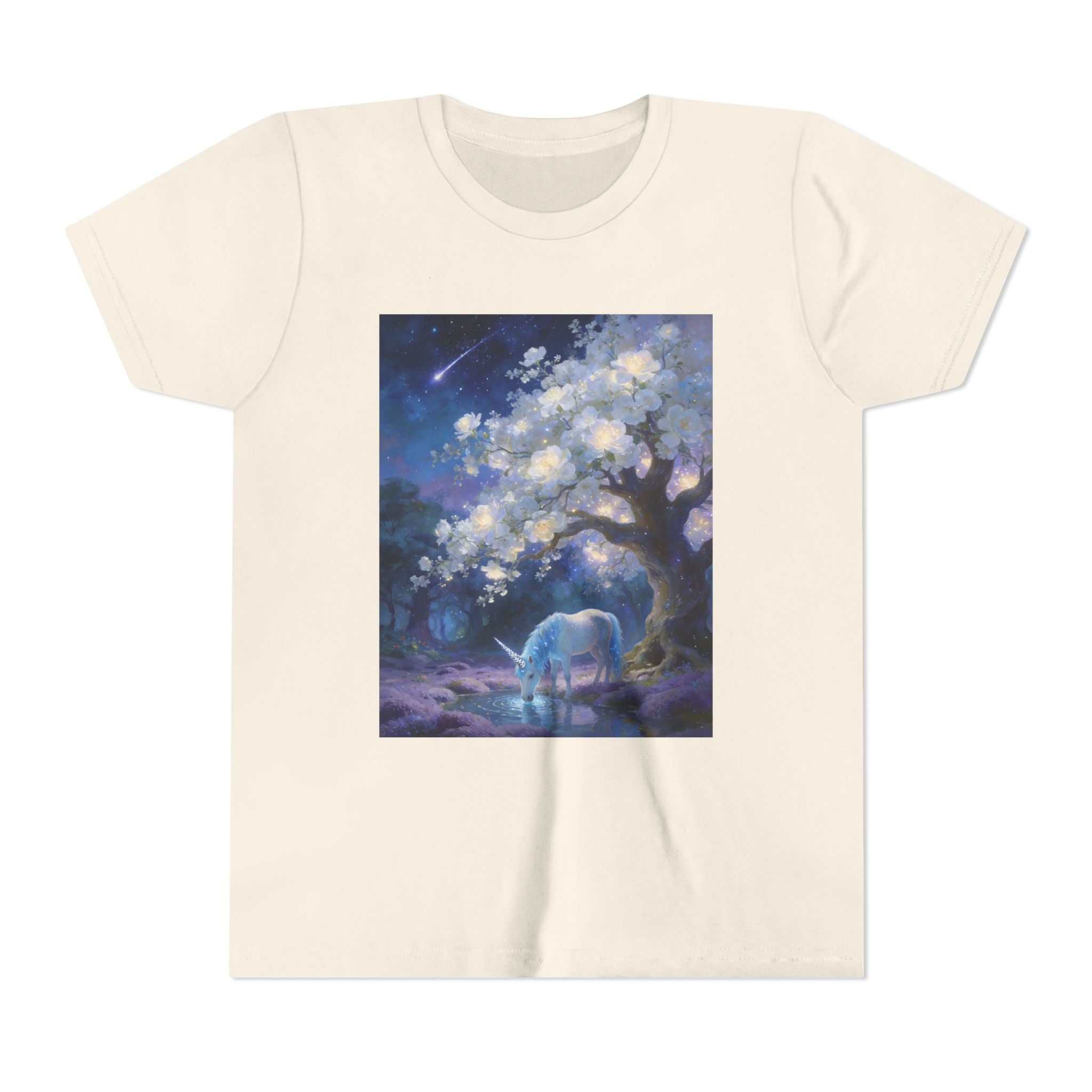 Youth Tee — Magical Night Unicorn Under Starry Tree