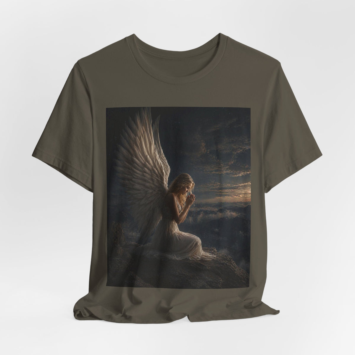 Angel Prayer Graphic Tee — Serene Winged Angel Shirt for Spiritual & Memorial Comfort