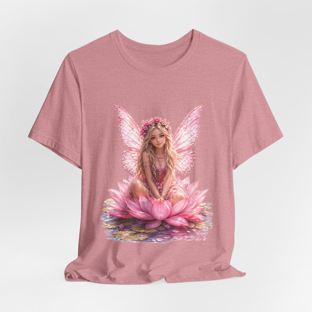 Pink Lotus Fairy T-Shirt — Floral Fairy Sitting on Lotus Graphic Tee