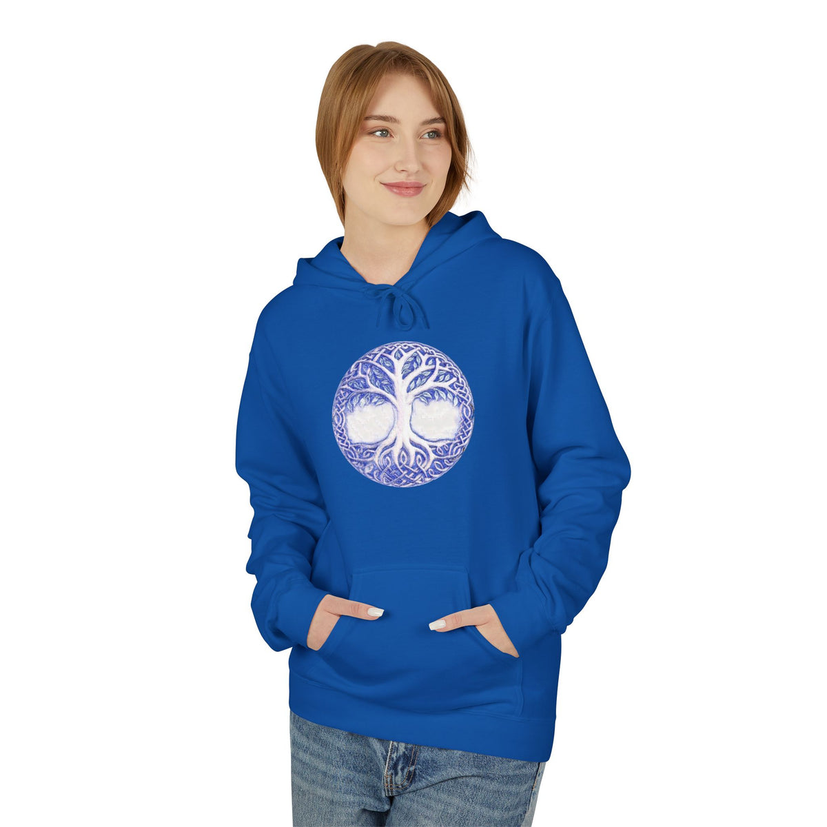 Yggdrasil, the Tree of Life Cotton Hoodie – Blue Mandala Woodland Graphic Pullover