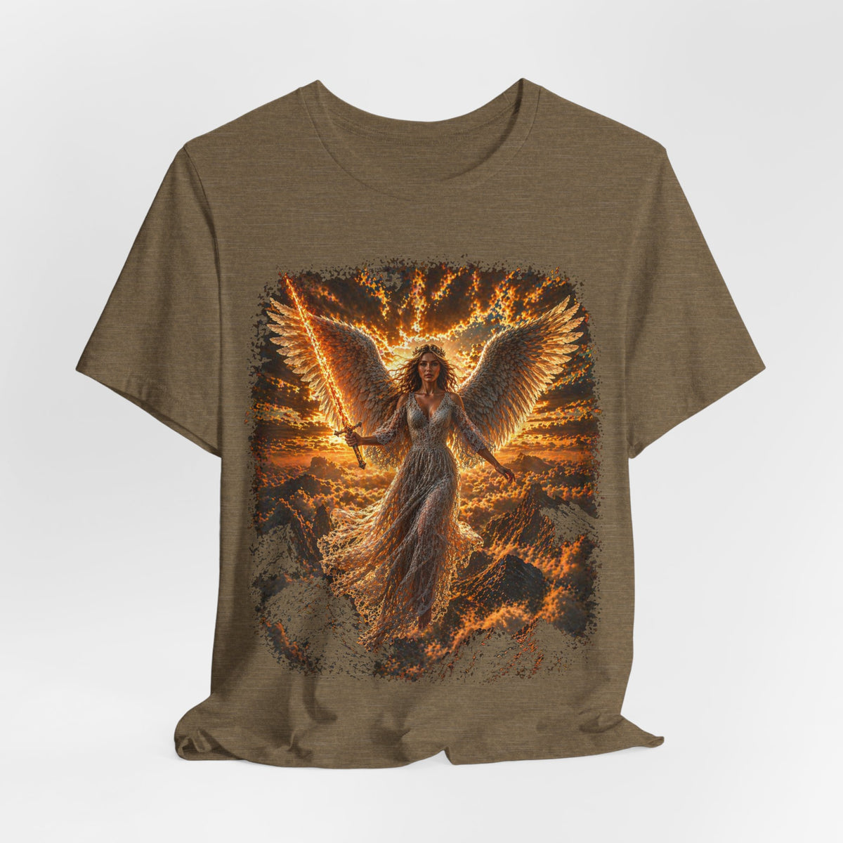 Angel Wings Graphic Tee — Fiery Guardian Angel Design